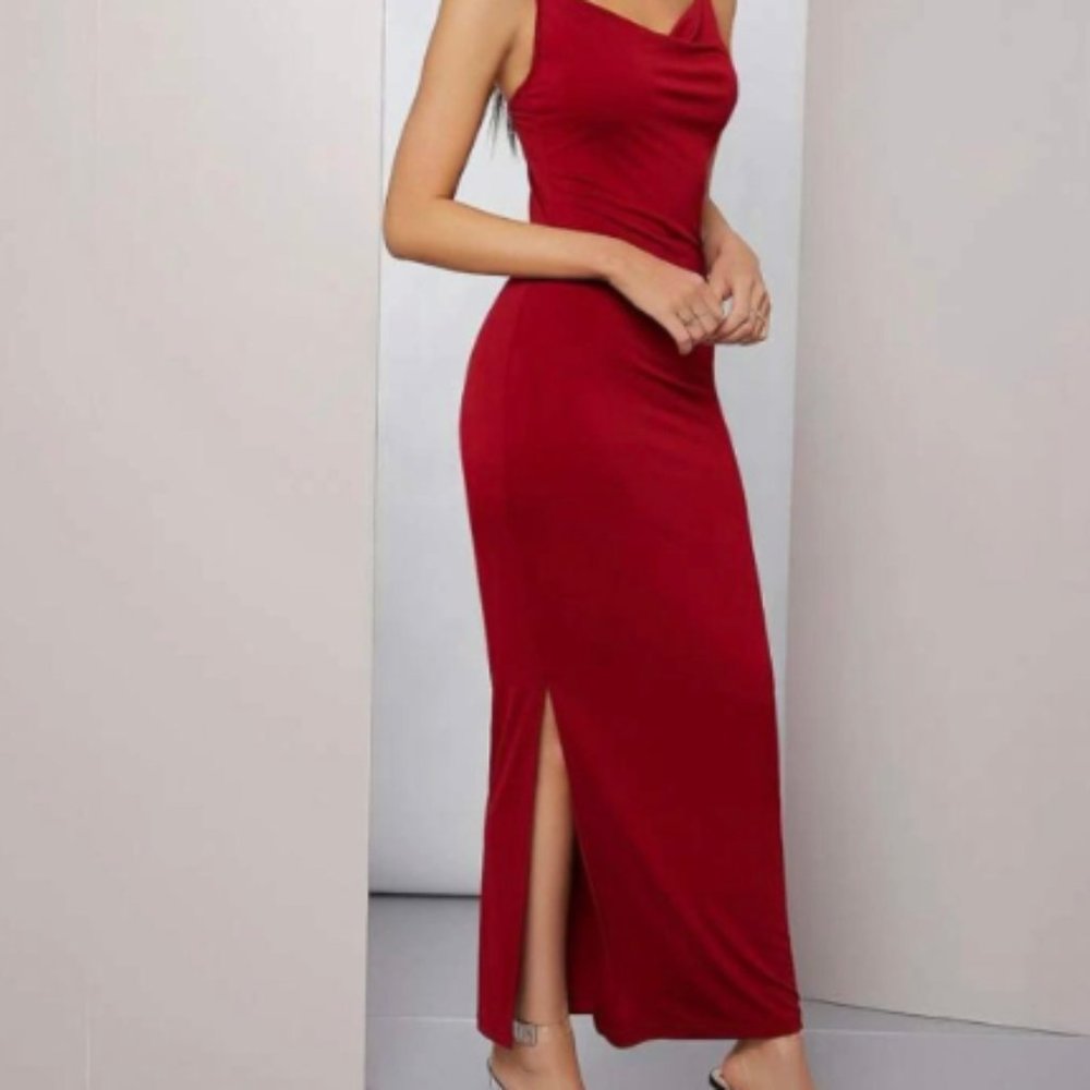 Cowl Neck Solid Cami Prom Dress L